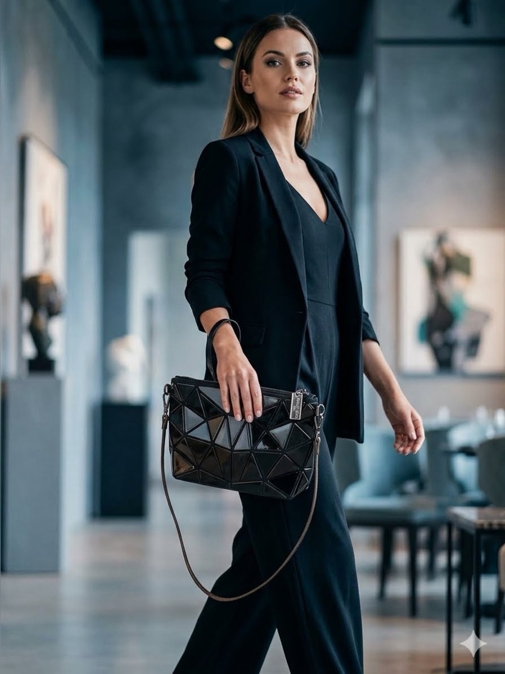 Emilio Pepe Black Geometric Clutch with Wristlet